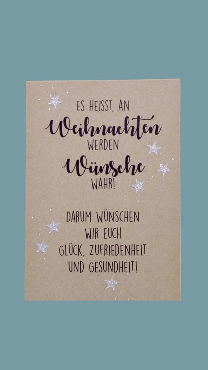 Kraftpapierkarte A6/C6 "An Weihnachten werden Wünsche wahr!" - Weihnachtsfabrik